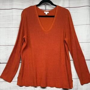 J. Jill Orange V-Neck Long Sleeve Tunic Sweater Size L